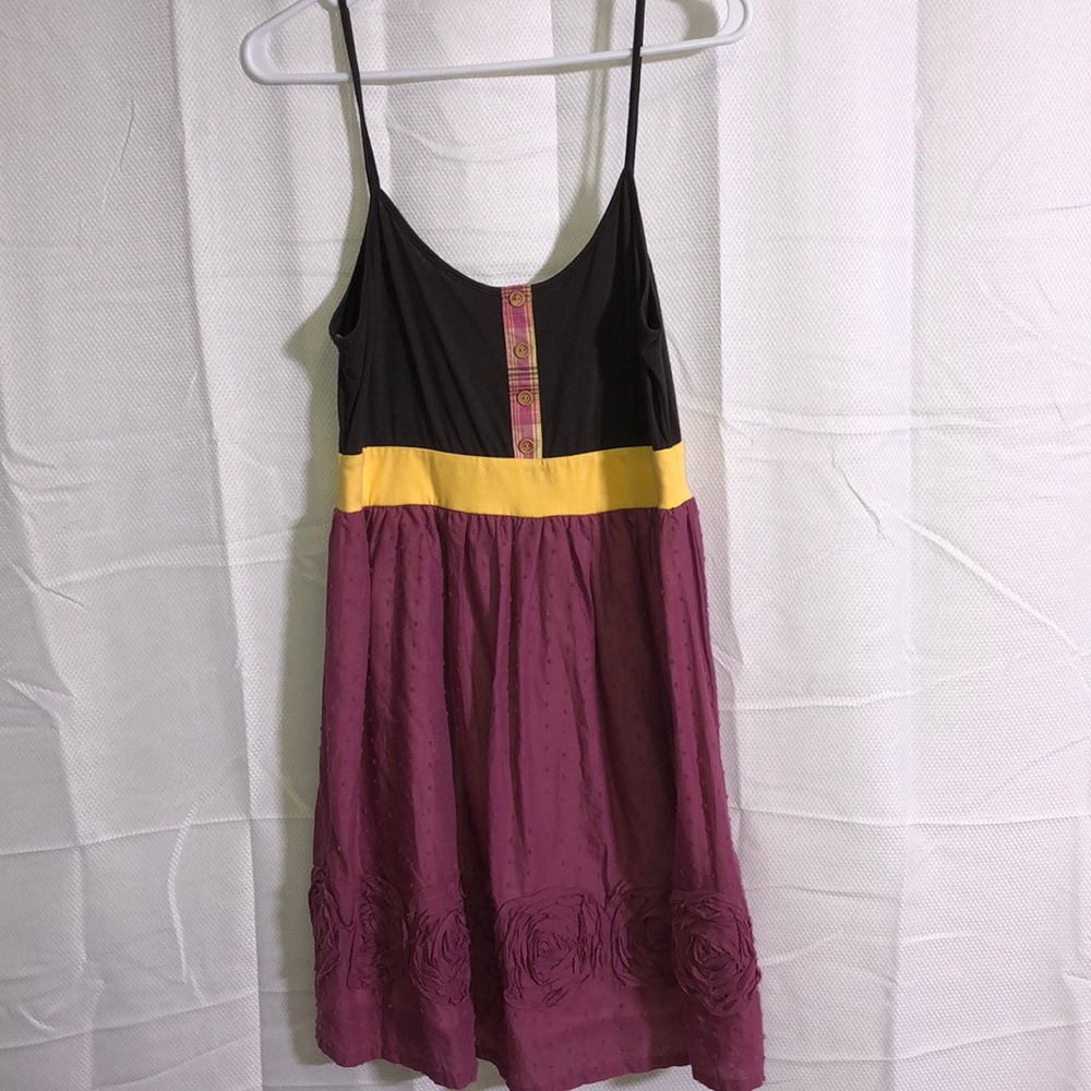 Scrapbook Black, Yellow & Plum Spaghetti-Strap Dress